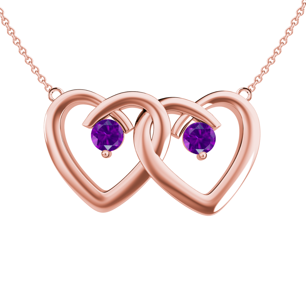 LOVE IS BRILLIANT Two Stone Amethyst Double Heart Pendant Necklace in 10k Rose Gold