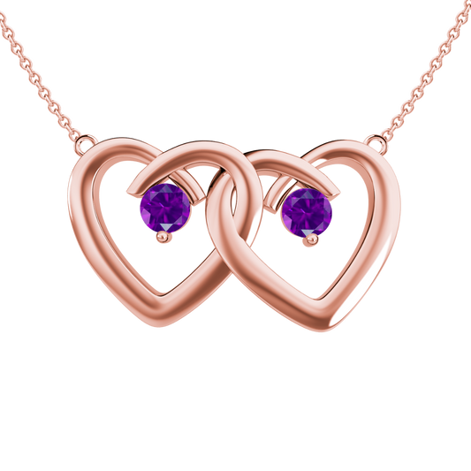 LOVE IS BRILLIANT Two Stone Amethyst Double Heart Pendant Necklace in 10k Rose Gold