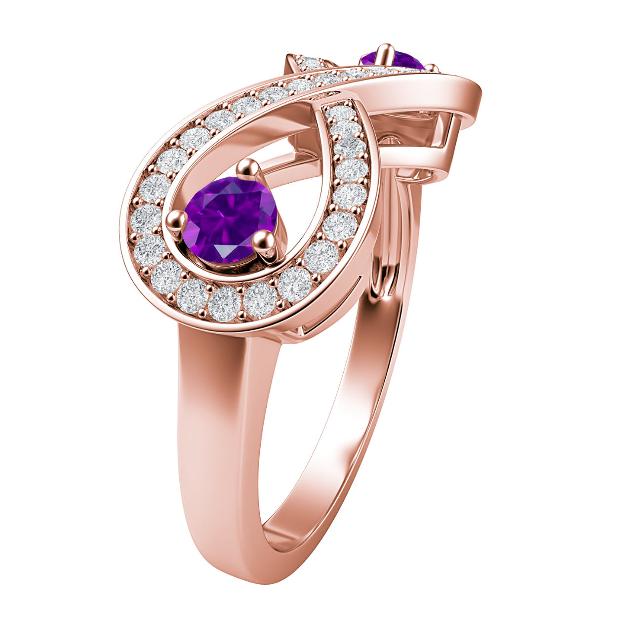 NEVERENDING LOVE 10K Rose Gold Two Stone Amethyst & Diamond Accent Infinity Ring