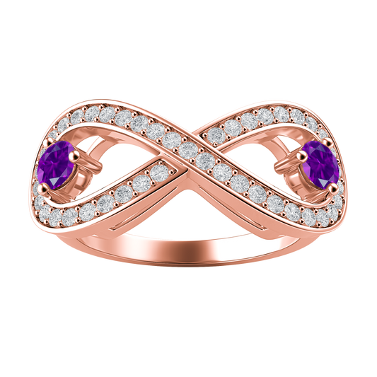 NEVERENDING LOVE 10K Rose Gold Two Stone Amethyst & Diamond Accent Infinity Ring