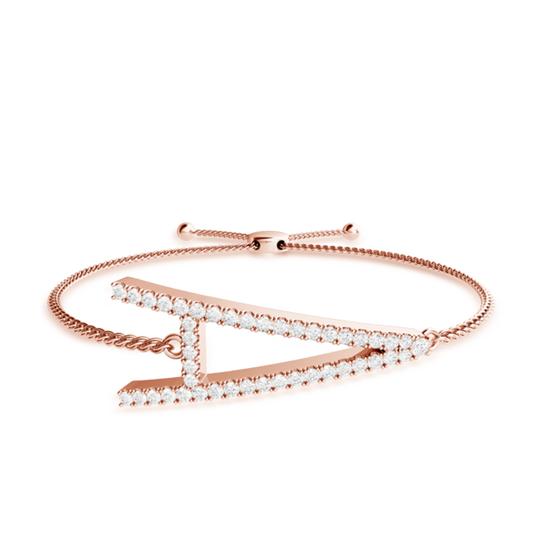 Large Daimond Initial Bolo Bracelet